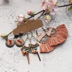 B2G1 3 Pair Set Tribal Bohemian Dangle Earrings